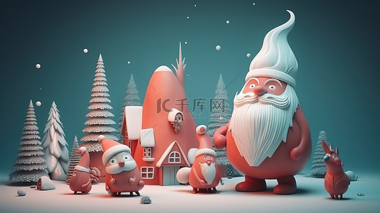 神奇的圣诞问候 3d 渲染的童话人物