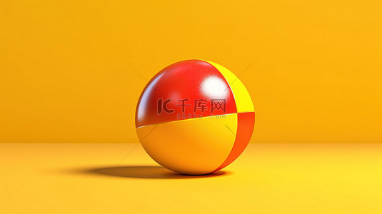 黄色背景上带有复制空间的沙滩球的夏日氛围 3D 插图