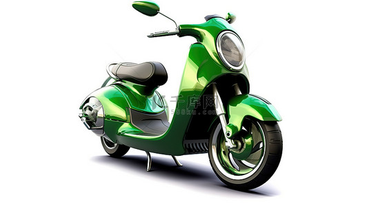 白色背景展示了充满活力的绿色的时尚两座城市运动摩托车的 3D 插图