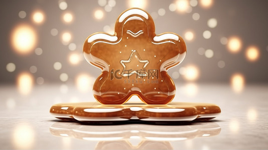 聖誕薑餅背景图片_闪亮姜饼玻璃新年设计元素的逼真 3D 插图