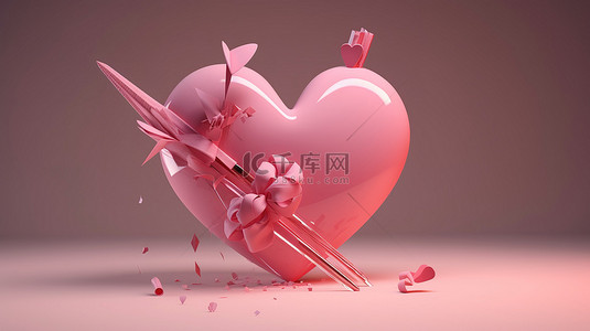 爱心箭头背景图片_情人节概念粉红心与 3D 渲染中的箭头