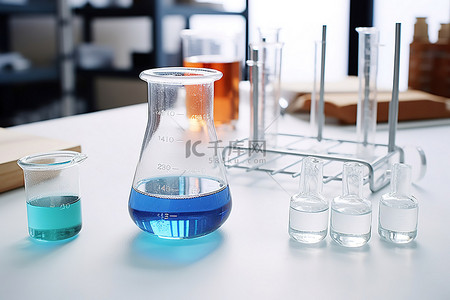 试管滴油背景图片_实验室玻璃器皿和试管位于桌面上