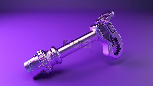 全景 3D 渲染紫色背景，带修复扳手和设置概念