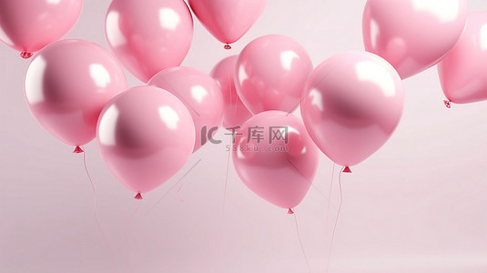 生日对折贺卡背景图片_生日或周年纪念日祝贺 3D 渲染粉色光泽气球在边框顶部飞行