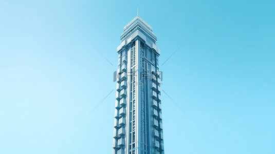 时尚大背景图片_时尚的未来派摩天大楼，一个引人注目的建筑奇迹，在 3D 蓝色背景下高高矗立