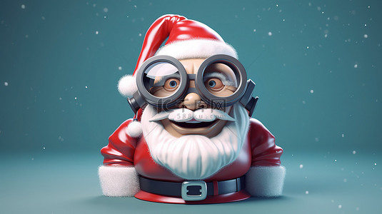 戴着面具的卡通圣诞老人的幽默 3D 渲染