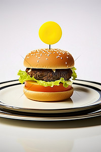 盘子上有一张态度卡的汉堡