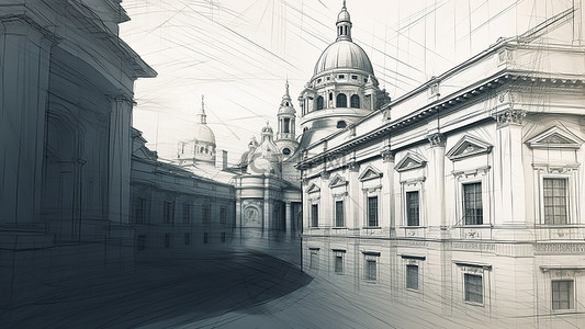 欧洲建筑剪影背景图片_建筑线性黑白轮廓