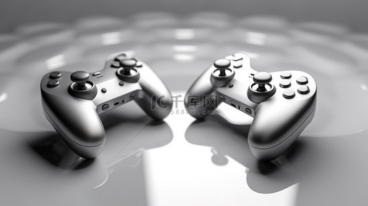 工具手柄背景图片_现代游戏和娱乐概念通过 3D 渲染中抽象灰色背景上的两个银色操纵杆展示
