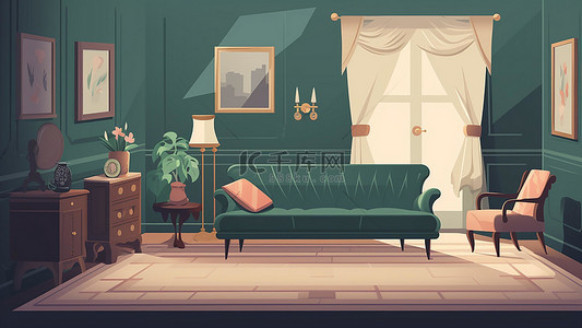 沙发装饰品背景图片_客厅空间墨绿色的建筑