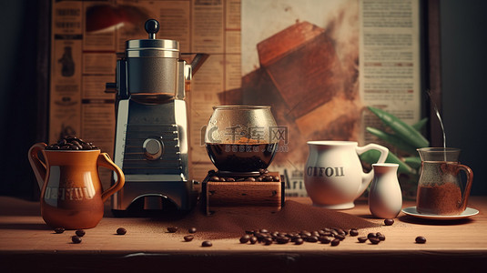 混合咖啡背景图片_老式咖啡混合现代 3d 渲染