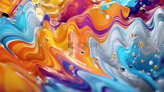 多彩液体抽象背景的迷人 3D 渲染