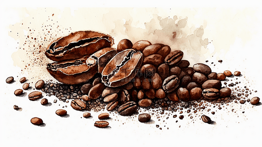 咖啡水彩深色烘焙咖啡豆