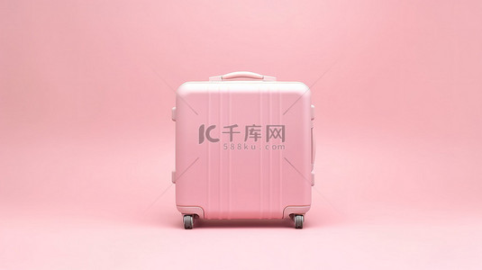 粉红色背景上粉红色行李的 3D 渲染非常适合旅行概念
