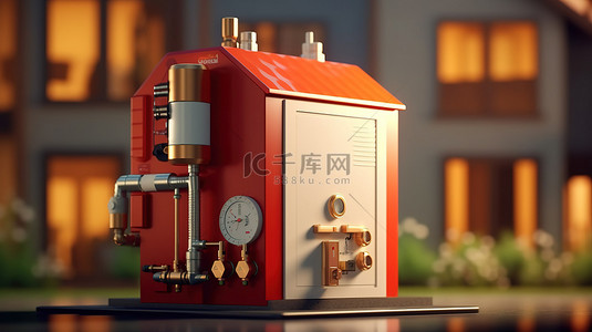 设备维护背景图片_在 3D 渲染中说明家用锅炉辅助维修和维护概念
