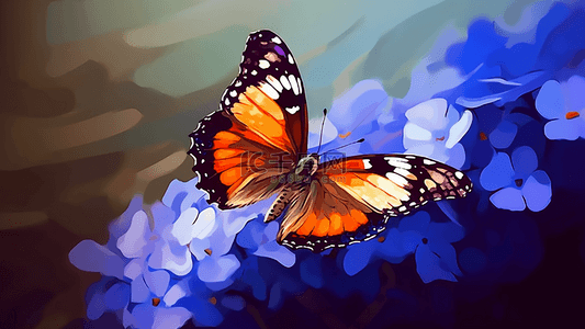 蝴蝶飞舞蓝色水彩卡通花卉广告背景