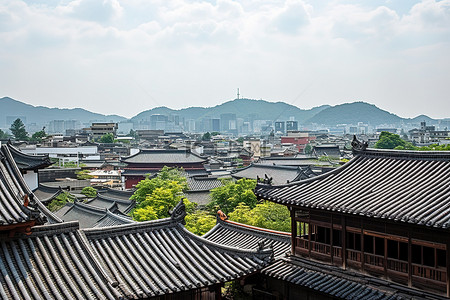 亚洲古城的建筑和屋顶