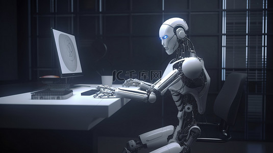 工业显示器背景图片_计算机辅助机器人在 3d 渲染场景中运行