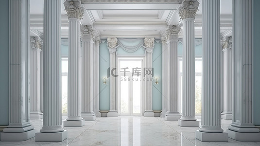 罗马建筑内部背景图片_照明入口通道是永恒的经典，带有柱子和令人惊叹的室内建筑 3D 渲染