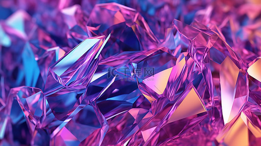 玻璃水晶背景背景图片_虹彩液体纹理抽象几何水晶背景的 3d 渲染