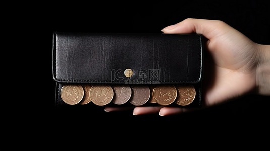 资金管理 3D 概念手持钱包堆叠硬币和在线支付图标