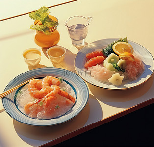 日本食物背景图片_盘子里放着不同的日本食物