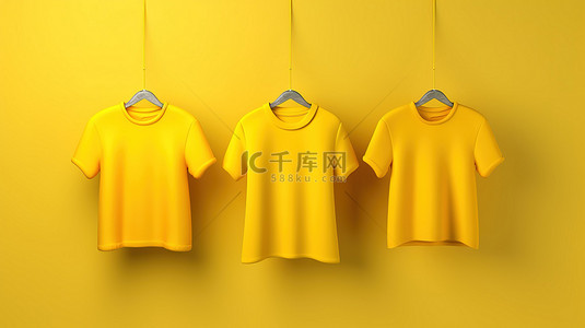 3D T 恤设计黄色背景展示