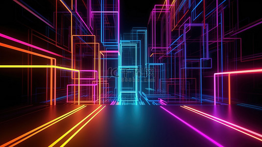 科幻城市背景图片_1 3D设计中的霓虹灯抽象建筑