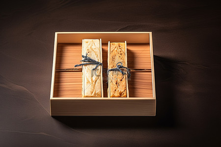 蓝莓奶酪背景图片_两块奶酪装在一个木盒子里