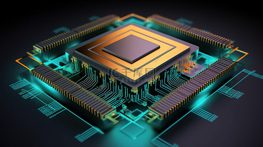令人惊叹的 3D 渲染中的电路 CPU 芯片组