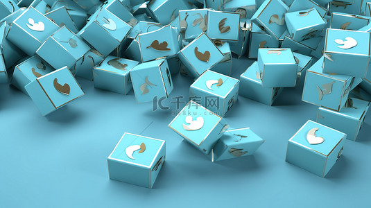 浅蓝色背景上 Twitter 方形徽章的 3D 渲染