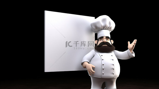 木板菜背景图片_3d 厨师持有的空菜单板