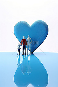 三个人物站在一颗蓝色的心周围