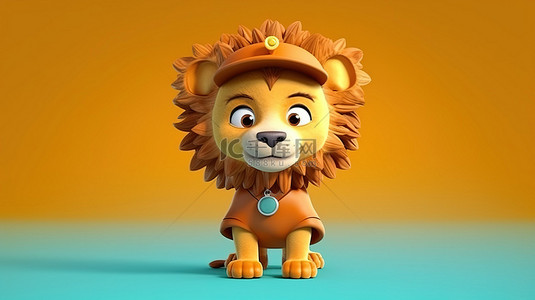 可爱有趣的狮子 3D 插图卡通人物