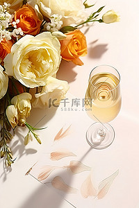 红底订婚背景图片_照片显示订婚戒指围绕着香槟酒杯