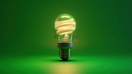 灯泡节能背景图片_工作室用逼真的 3D 节能灯泡拍摄绿色背景