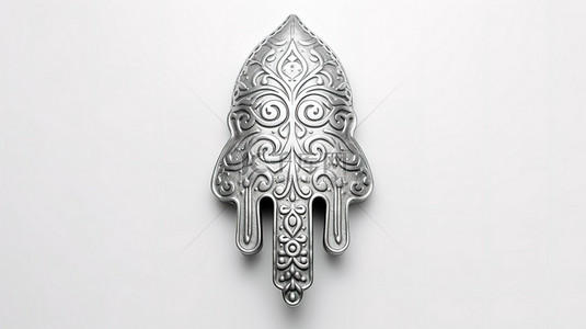 白色背景上法蒂玛护身符的库仑银 hamsa 手的 3d 渲染