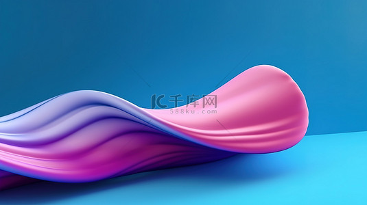 蓝色背景与双色调风格 3d 渲染中抽象现代粉色波浪形状