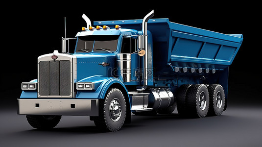 由一辆大蓝色美国卡车牵引的拖车式自卸卡车的 3D 插图