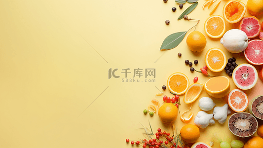 水果卡通插画背景图片_食物美食水果边框背景