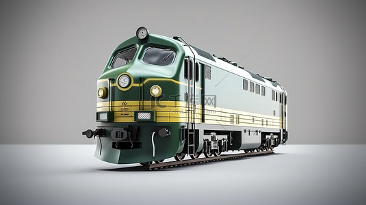 卡通火车轨道背景图片_绿色柴油火车机车的当代 3D 渲染