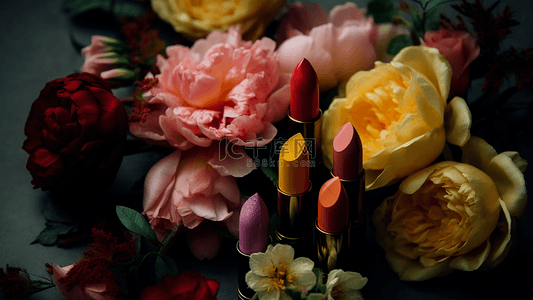 口红唇膏花卉植物摄影广告背景