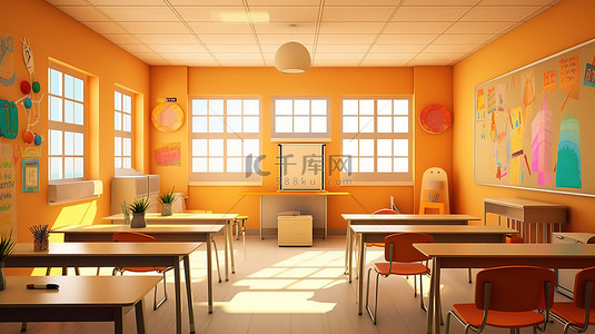 现代教室的 3d 渲染