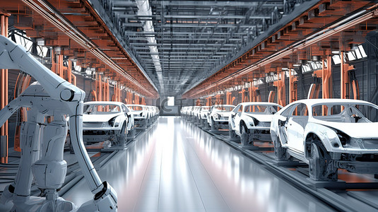 汽车厂背景图片_智能工厂3D插图机器人彻底改变了汽车生产线