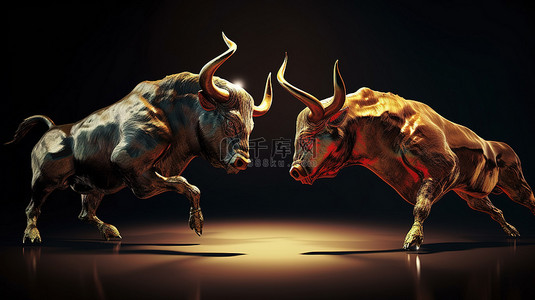 经济与背景图片_3D 插图中的牛市与熊市股市之战
