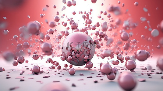 充满活力的粉红色混沌球体和粒子在空间中运动的 3D 渲染