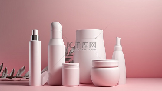 粉红色背景上空白白色护肤化妆品包装的真实 3D 渲染，带有品牌模型的阴影