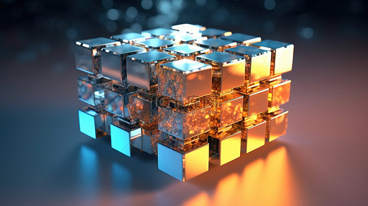 立方体形式转变为抽象金属形状的 3D 渲染