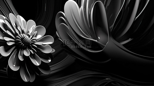 花金属背景图片_单色 3d 抽象艺术背景中的超现实外来花
