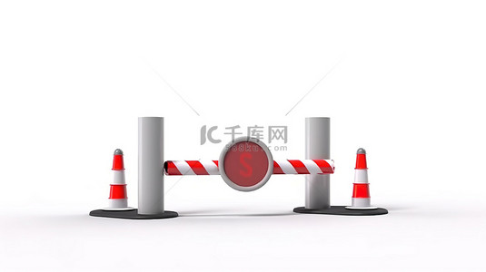 路障背景图片_白色背景上的 3D 渲染停车标志和路障